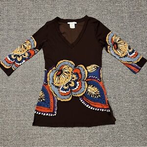 Papillon Blanc Floral V-Neck 3/4 Sleeve Top